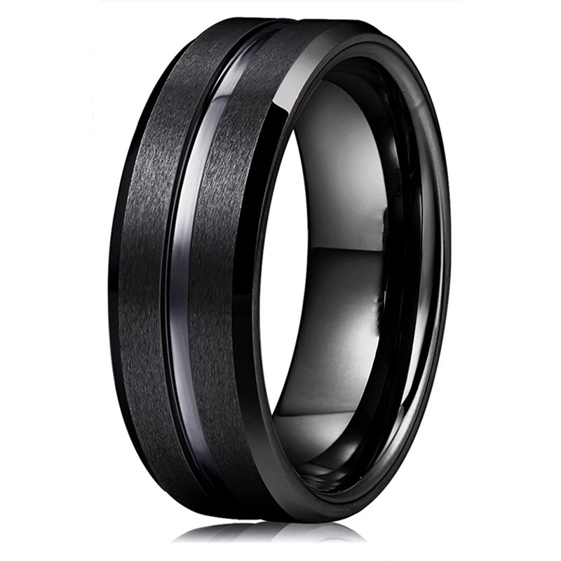8mm männer Schwarz Wolfram Hochzeit Band Ringe Schwarz Mutter Abgeschrägte Kante Verlobungsring für männer Valentinstag Schmuck: 4 / Schwarz