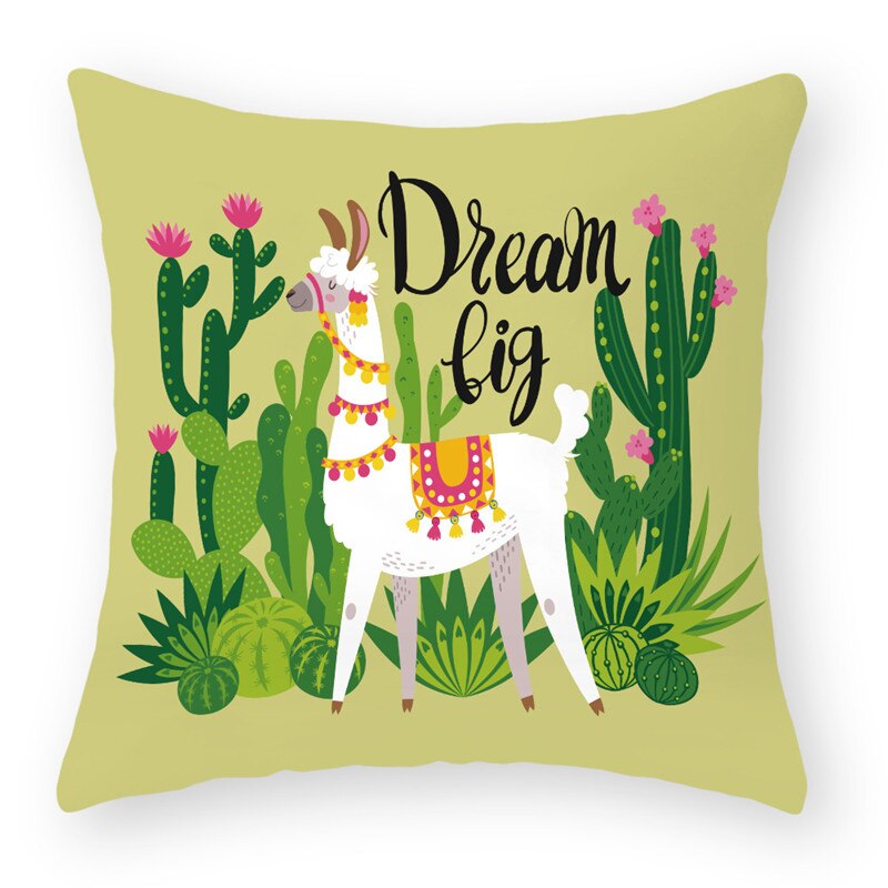 Cartoon Alpaca Dier Decoratieve Kussens Kussensloop Polyester Kussenhoes Sierkussen Sofa Decoratie Kussensloop 40853: 2BZ-40853-028