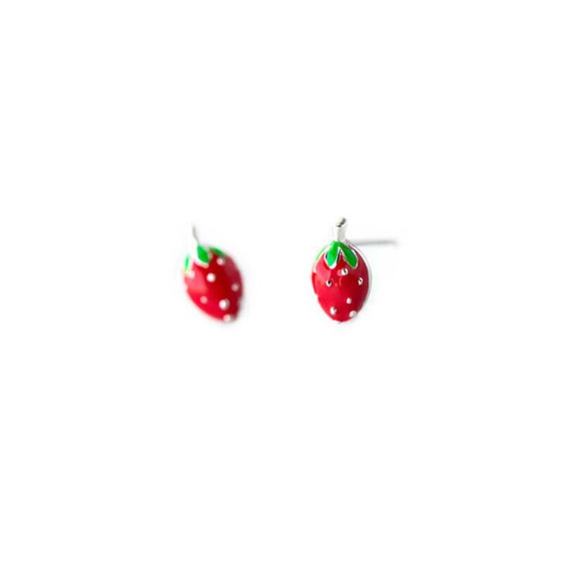 exquis mignon fraise Fruit 925 en argent Sterling plaqué époxy plante populaire femmes boucles d'oreilles SE784