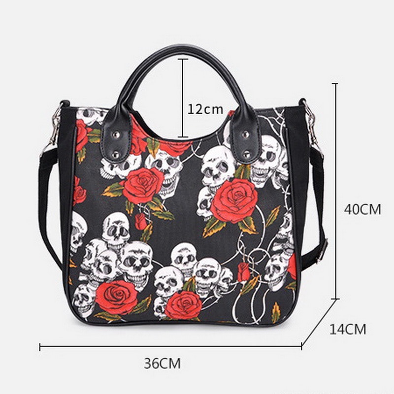 DIINOVIVO Gothic Women Handbag Skull Rose Canvas Big Bag Ladies Hand Bags Special Handbags WHDV0883