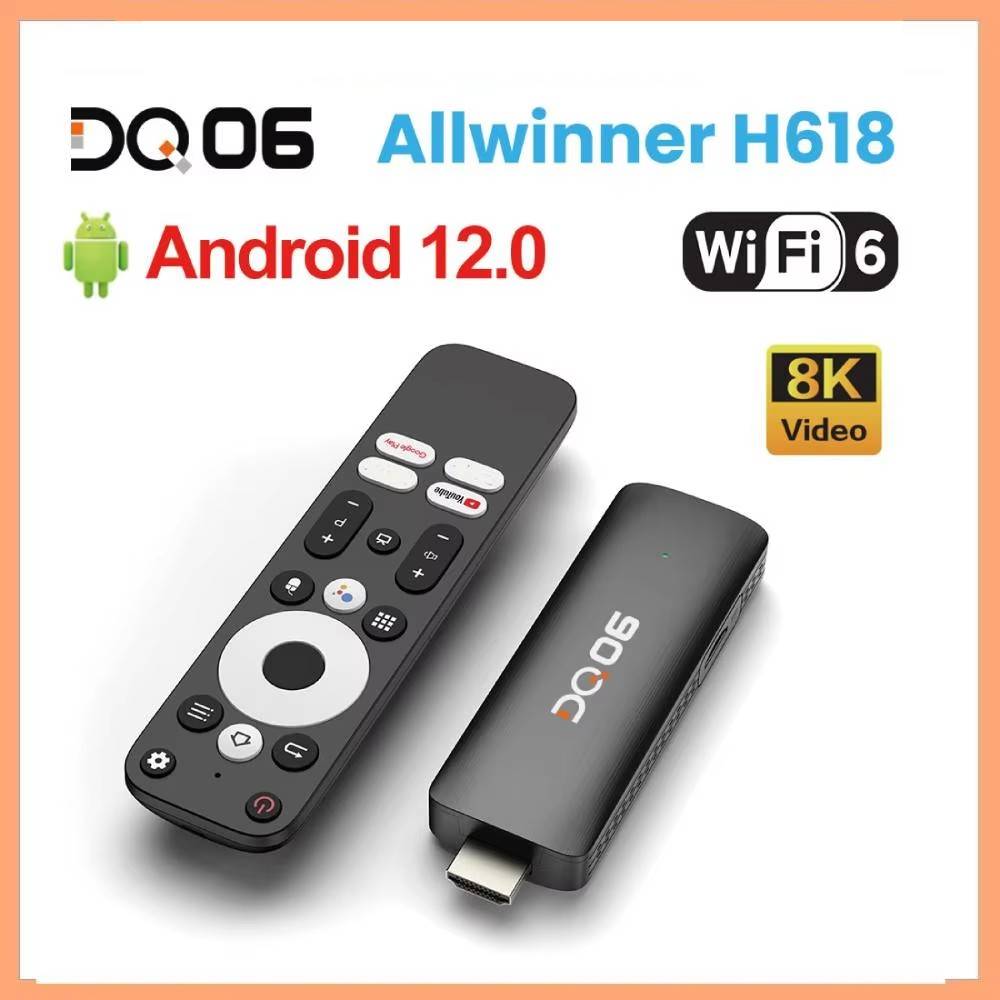 DQ06 ATV Mini TV Stick Android 12 Allwinner H618 Quad Core 8K Video 4K@60fps Wifi6 BT5.0 Build in BT Voice Android 12.0 TV BOX