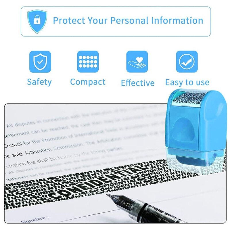 2PCS Wide Roller Stamps Unlimited Re-Inking Identity Theft Prevention Stamp Rolling Security Stamp (Light Blue + Yellow)