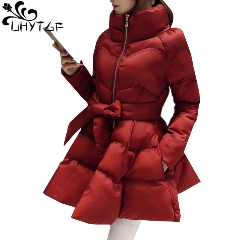 UHYTGF – jupe en duvet pour femme, manteau , Parka, taille avec nœud, Style, 979