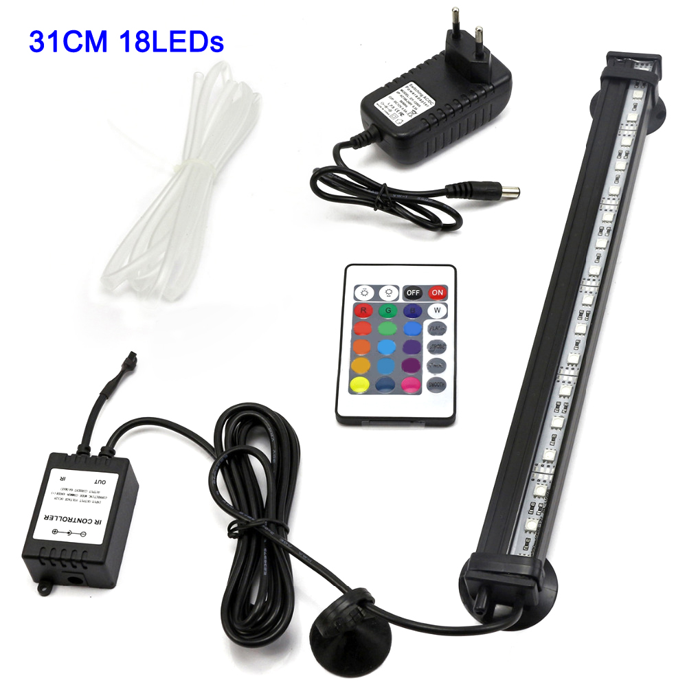 5050 Rgb Waterdichte Luchtbel Lamp Led Aquarium Aquarium Licht Dimbare Afstandsbediening Dompelpompen Licht Maken Vis Zuurstof: EU Plug 31cm
