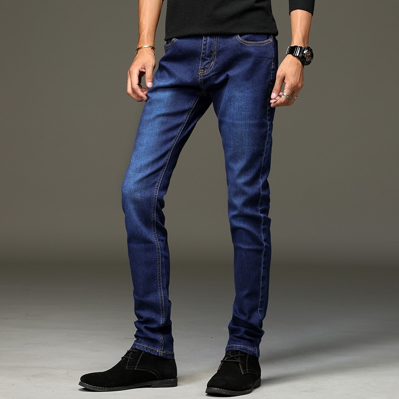 Zakelijke jeans heren direct rechte herfst heren broeken denim broeken blauw lichtgewicht elastische yong man jeans beroemd merk