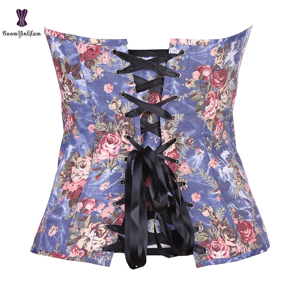 Kjøp to fikk en gratis korsetter floral lolita sexy korset elastisk utbenet gorset rose blomst utskrift kvinner jente antrekk busk bustier