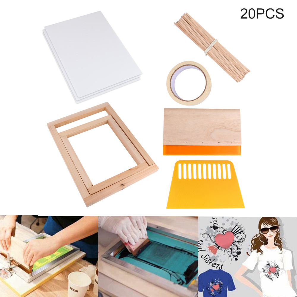20pcs Screen Printing Kit Silk Screen Printing Frame Squeegees Inkjet Transparency Film and Mask Tape