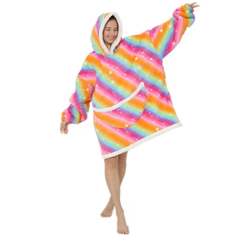 Wärmer Winter-Decken-Hoodie mit Ärmeln, übergroß, verdickt, tragbar, Decke, Sweatshirt, Flanell-Vlies, Sherpa-Riesen-Hoodie: Einheitsgröße / Lavendel