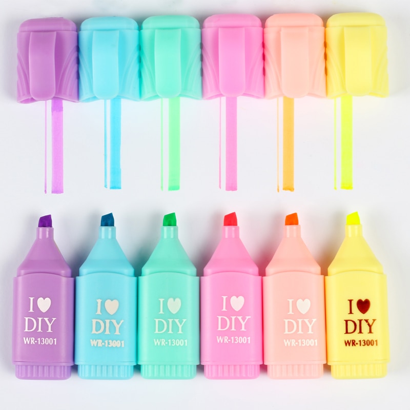 6 Stks/set Mini Fluorescerende Markeerstift Neon Kleuren Leuke Tekst Marker Kleurplaten Tekening Voor Studenten Kinderen Als