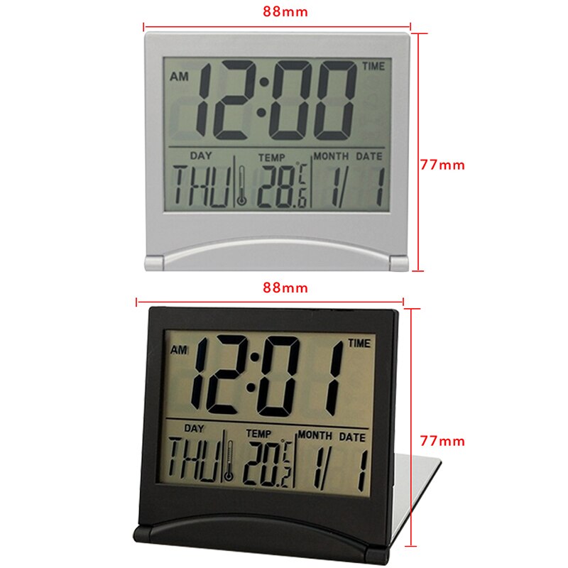Folding LCD Digital Alarm Clock Desk Table Weather Station Desk Temperature Travel Ectronic Mini Clock