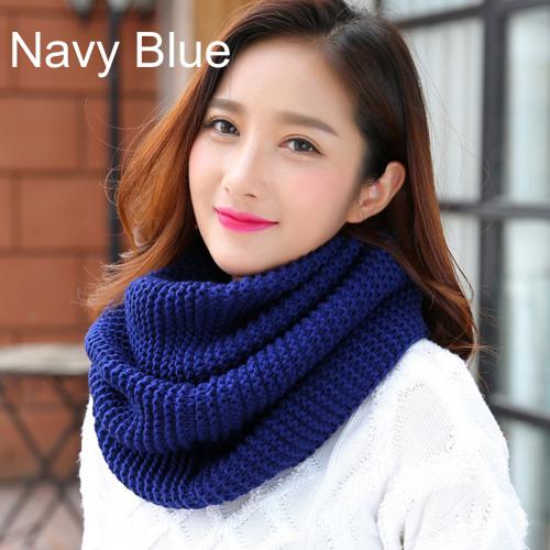 Wollen sjaal breien fiets nekwarmer zachte herfst winter warme dames effen kleur trui halsdoek gebreide sjaal: Marineblauw
