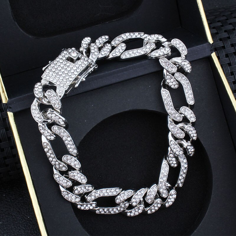 Hip Hop Bling Iced Out Men's Rapper Bracelet Full Rhinestone Pave With Miami Cuban Link Chain Bracelet for Men Jewelry: 12