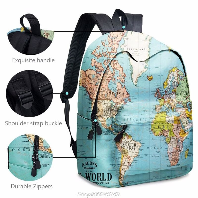 2pcs World Map Printing Backpack Girls Bookbag Laptop Bag Travel Daypack Student Rucksack with Pencil Case S19 20 Dropshpping