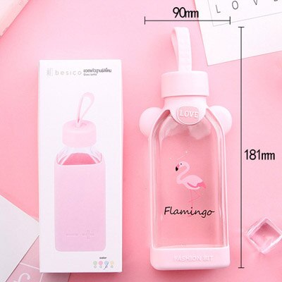 Neue Nette Glas Flasche Kreative Karikatur Rosa Kirschblüte Glas Wasser Tasse Mit Silikon Abdeckung Für Frauen Mädchen Trinken Flaschen: A4