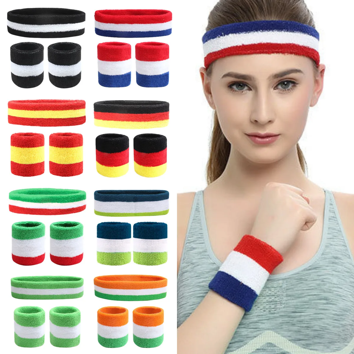 3 unids/set diadema deportiva banda para el sudor alta elástica mujeres hombres deportes al aire libre banda para el sudor diadema pulsera entrenamiento tenis diadema