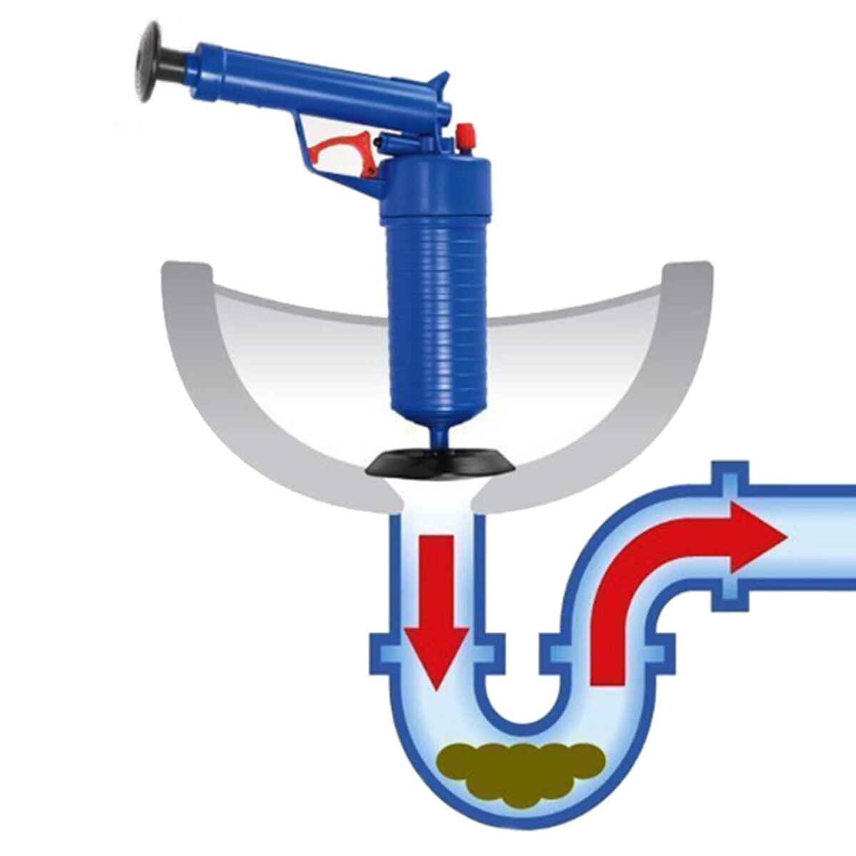 Ontstopper voor afvoeren met perslucht, borstel, keuken, badkamer, toilet, rioolbuis, ontstopper voor verstopte wastafels