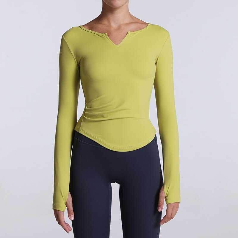 Sportliches t-shirt, langärmeliges crop-top, yogashirt mit daumenlöchern, sportbluse, trainingstop, fitnessweste, damen-yogabekleidung