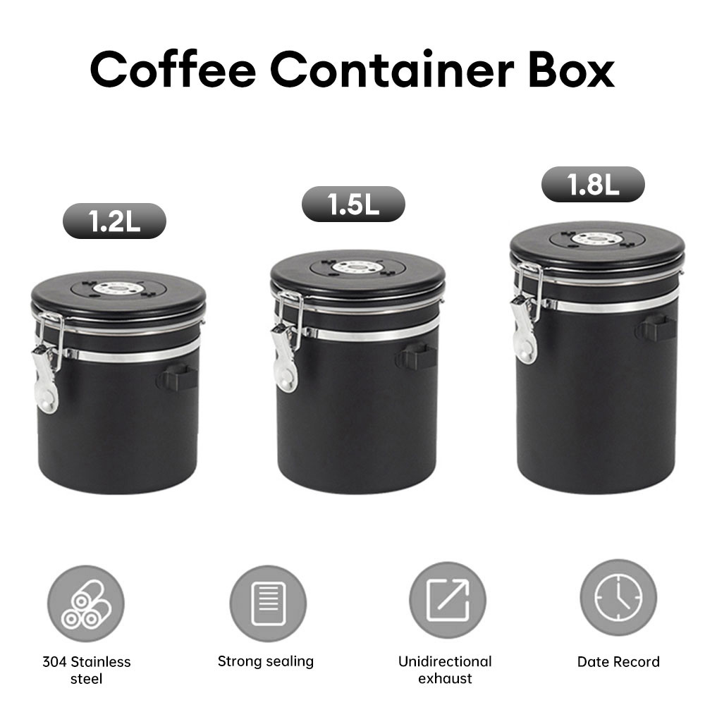 1.2/1.5/1,8 l Edelstahl-Kaffeebohnen dose Kaffee behälter mit großer Kapazität Versiegelung Kaffee füllung Lebensmittel lagerung enthalten