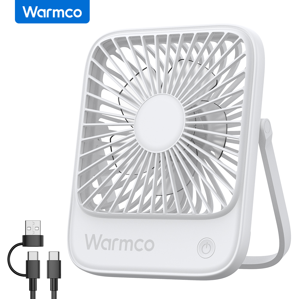 Warmco mini usb-bordventilatorer bærbar usb-c skrivebordskøleventilator 3- hastigheder justerbar 180 ° rotation stille lille personlig ventilator til hjemmet: Hvid