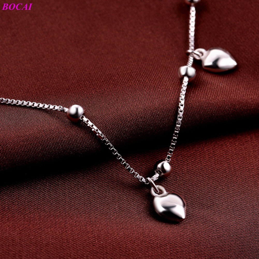 Bocai  s925 sterling zilveren enkelbandje ketting voor dames, eenvoudige liefdesbalvoet enkelbandje ketting, lovers 925 zilveren sieraden