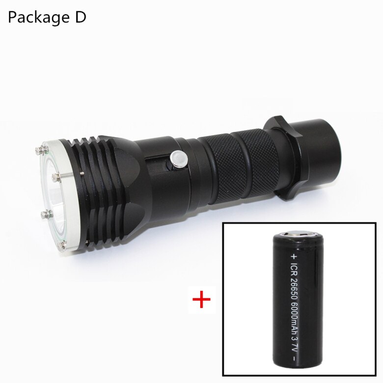 Linterna de buceo xm-l2 LED, 1200LM, subacuática, 50m, resistente al agua, con batería de 18650 o 26650: Package D