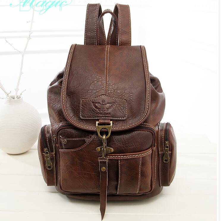 Braun Jahrgang Rucksack Schule Taschen Teenager Mädchen Rucksäcke Hochschule Schüler Bagpack retro Leder Tasche Frauen Reisen Zurück Taschen: Braun Jahrgang Taschen