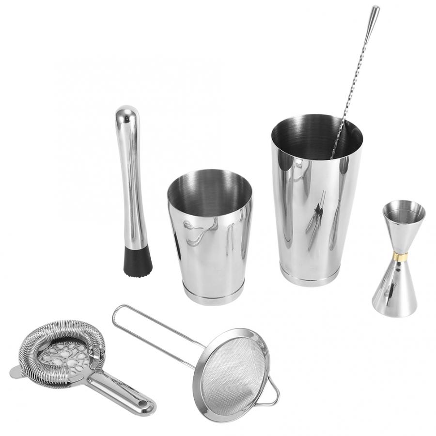 7 st silver rostfritt stål borstad bar cocktail shaker set bartender kit bar tillbehör bar club vin tillbehör: Default Title