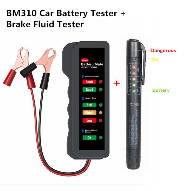 Universal Car Brake Fluid Tester Oil Check and Battery Tester Alternator Charging Vehicle Automotive Testing Tool: Set 1