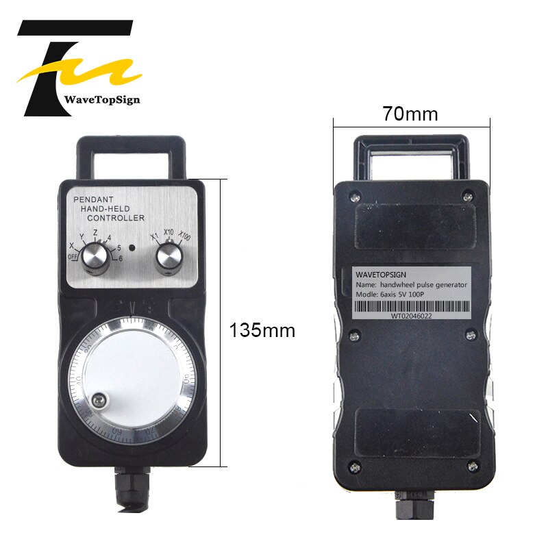 WaveTopSign HandWheel Pulse Generator CNC Electronic HandWheel 4axis 6axis MPG 60mm DC5V 6pin 100PPR use for CNC Router Machine