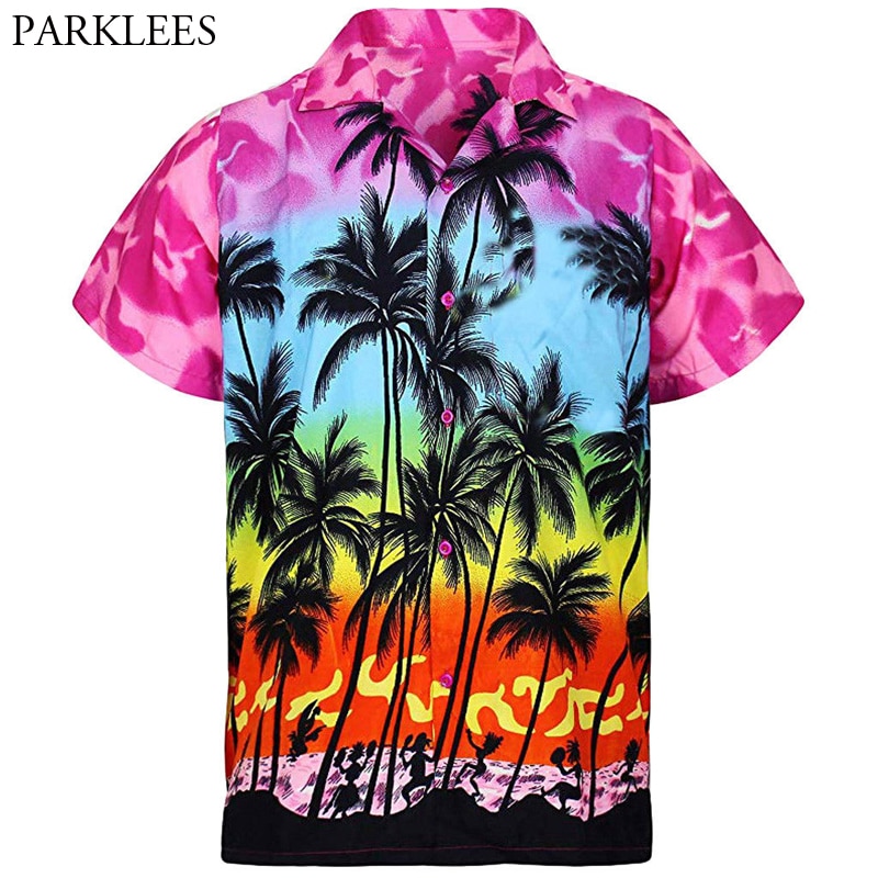 Palmetryk herre hawaiianske skjorter korte ærmer afslappet sommer mænd tropiske aloha skjorter fest strandtøj tøj chemise 3x