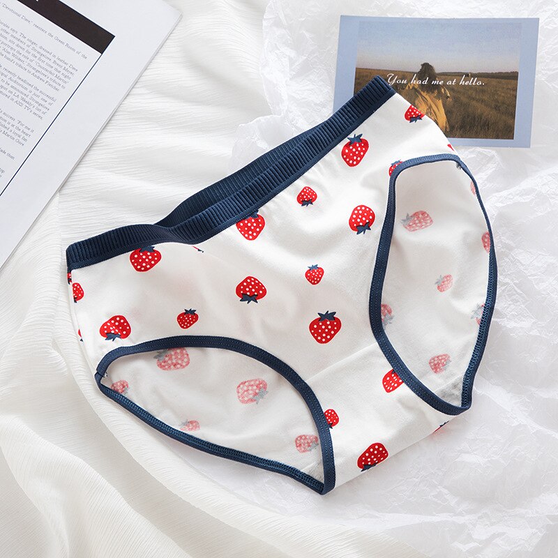 Sous-vêtements en coton bleu imprimé fraise, 6, pièces/ensemble, taille moyenne, entrejambe, culotte Triangle pour enfant et adolescent