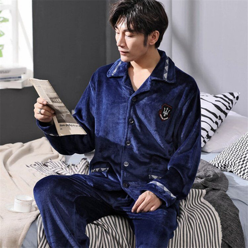 Vinter pyjamas for menn tykk flanell nattøy dress 2 stk pyjamas homme varme uformelle hjemmeklær pijamas hombre