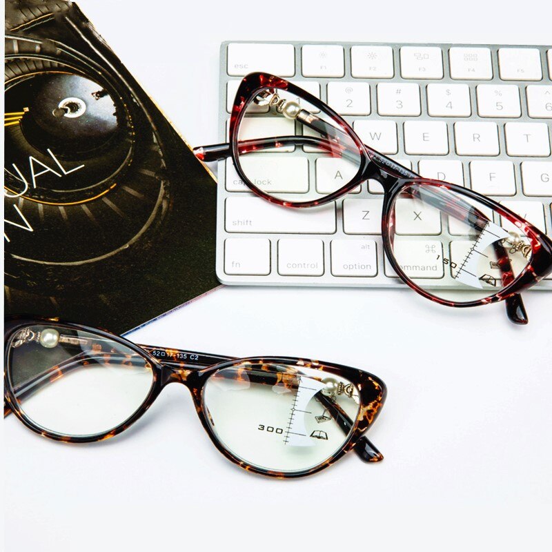 Cat Eye Reading Glasses Women Multifocal Progressive Presbyopic Glasses Anti Blue Light Leopard Vintage +1.5 +2.0
