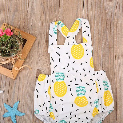 Sød baby pige tøj ananas print ærmeløs romper ryg cross jumpsuit outfit playsuit soldragt tøj