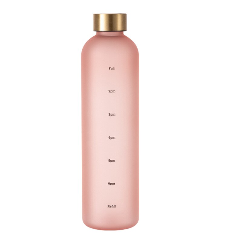 1000ML Water Bottle Plastic Water Cup Large Capacity Space Cup with Time Marker Tea Drinkware Water Bottle Kitchen Tools: pink