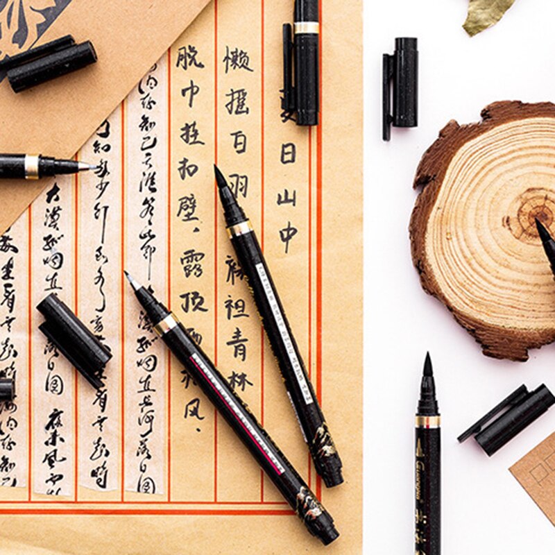 4pcs Calligraphy Pen Set Learning Extra Fine Brush Hand Lettering Drawing Water-based Signature Designs For School Art Supplies