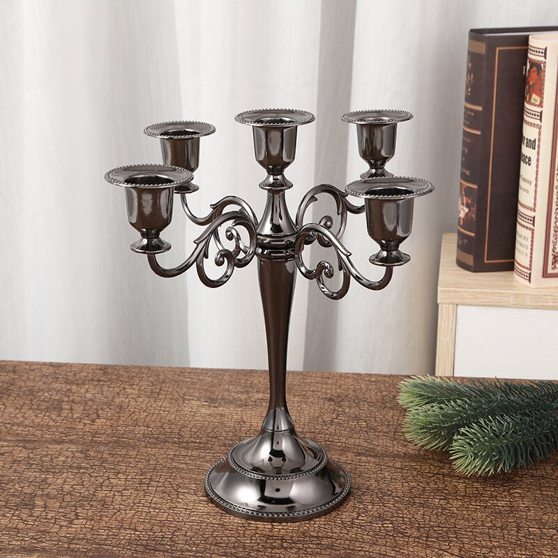 5-Arms Verzilverde Kandelaar 26Cm/10 &#39;&#39;Tall Kaarshouder Voor Taper Kaarsen Voor Formele Event eettafel Decor: Black 5-arms