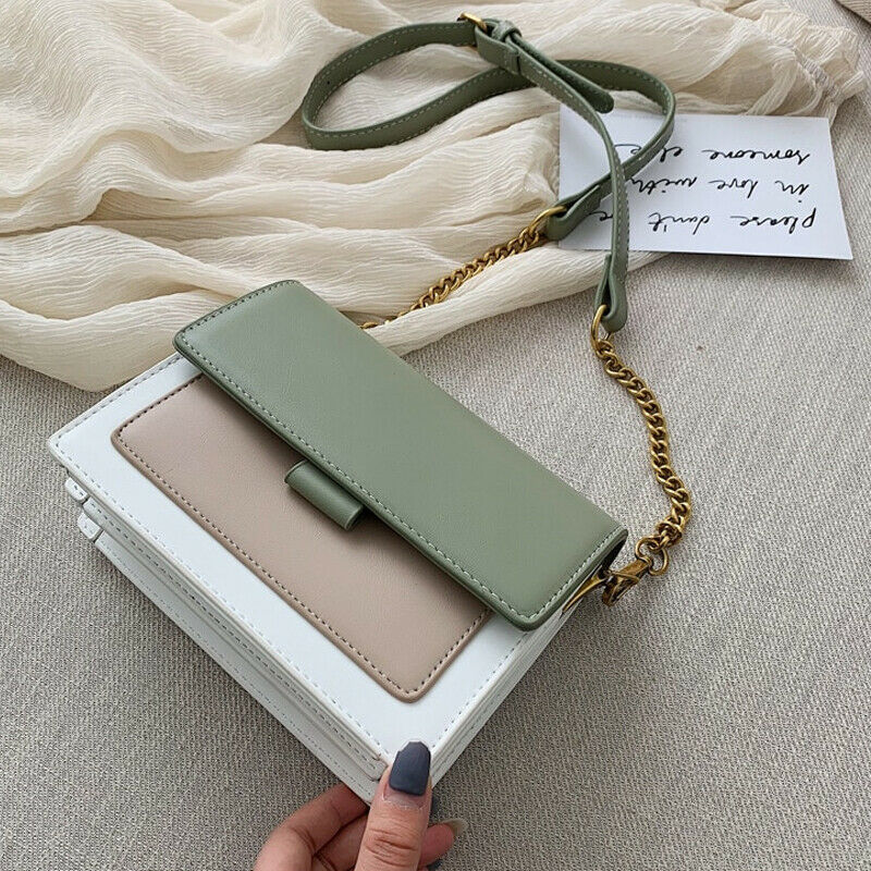 Newest Women Dating Party Satchel Ladies PU Leather Panelled Mini Handbag Messenger Shoulder Bag Crossbody Bags Satchel: Green