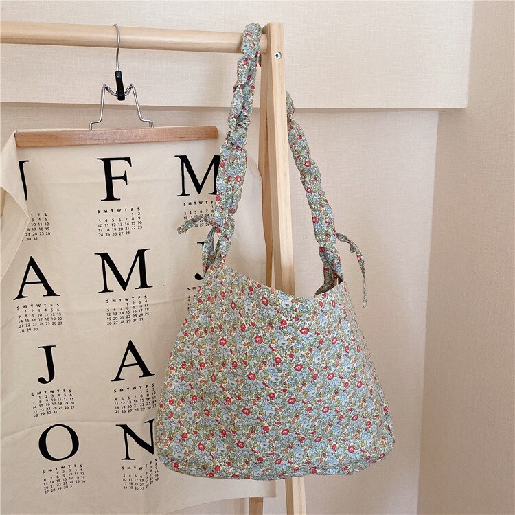 Small Floral Women Messenger Bags All-match Cotton Cloth Ladies Reusable Shopping Handbags Lovely Girls Korean Shoulder Bag: D