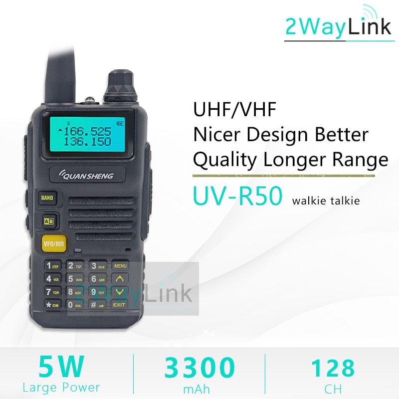 Iluminación led en UV-R50 TG-UV2 Walkie Talkie UV-R50-2 UHF, VHF 5W Radio de dos 3300mAh portátil de iluminación led en UV-R50 (-1) Radio TG-UV50R