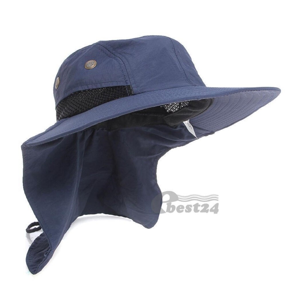 Sommer fiskeri vandreture have udendørs ryg hals dæksel spand boonie sol klap hat bush cap herre legionær hat uv beskyttelse: Blå