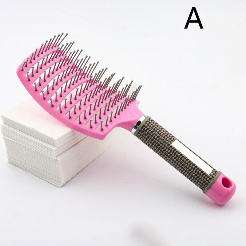 Girls Hair Scalp Massage Comb Hairbrush Bristle Nylon Women Wet Curly Detangle Hair Brush for Salon Hairdressing Styling Tools: A-Pink