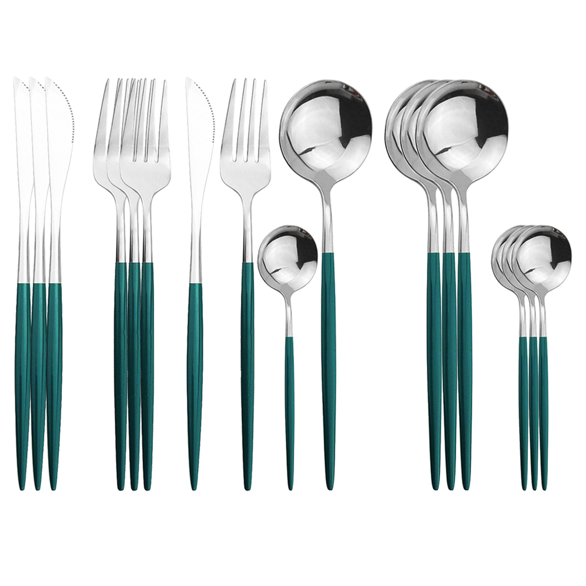 16 kpl/setti ruokailuvälinesetti kultainen aterinsetti 18/10 ruostumattomasta teräksestä valmistettu aterinsetti veitsi haarukka lusikka keittiö juhla-astiasto hopeanväriset aterimet: Vihreä hopea