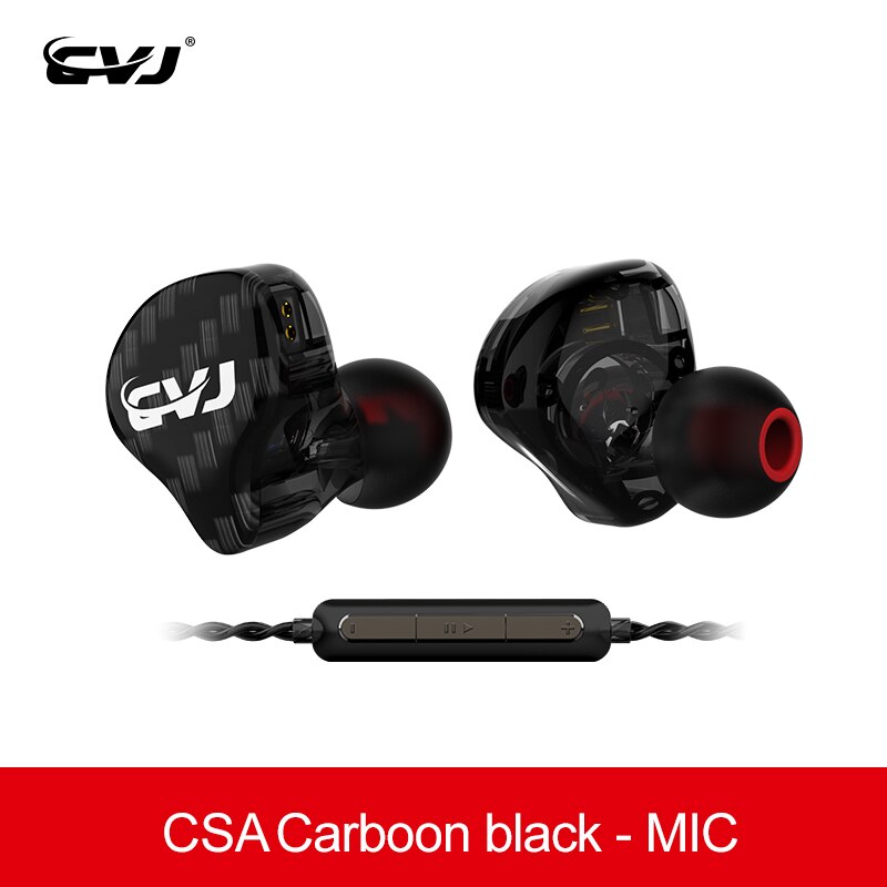 CVJ CSA 1BA + 1DD pilote hybride HIFI dans l'oreille moniteur écouteur avec connecteur 2PIN 0.75MM KZ ZSX ZS10PRO BLON BL03 BL05 BA5: Black with mic