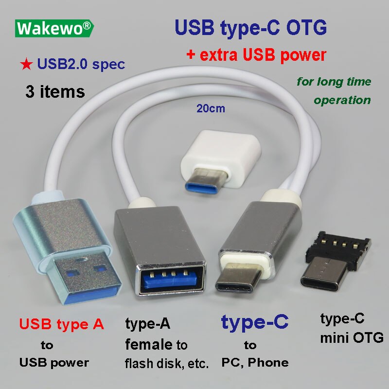 3-in-1 Type-C OTG USB Kabel extra power kabel mini USB-C OTG voor smartphone pad en computer