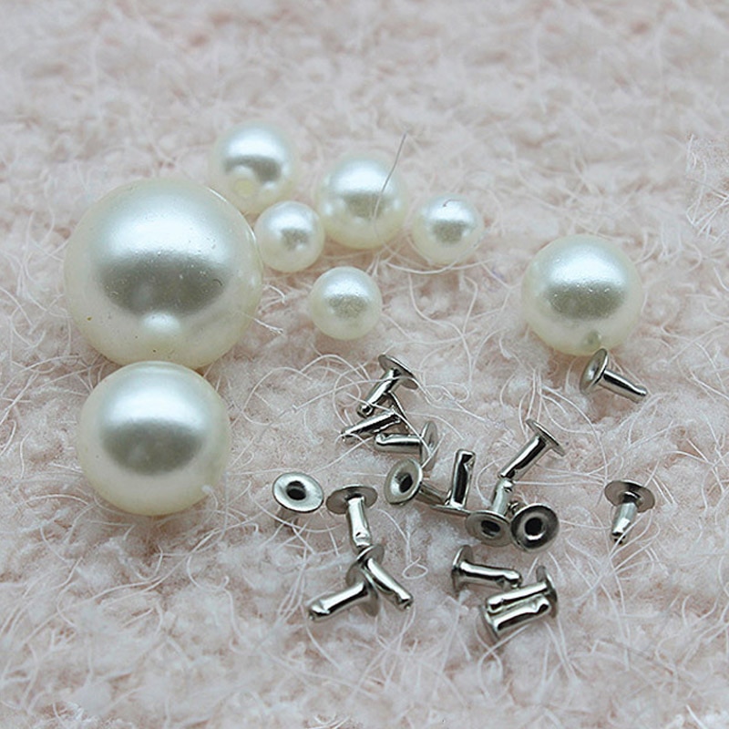 100 Pcs 6-18mm Witte Parel Klinknagels Trouwjurken Hoofd Acryl Klinknagel Broek Hoed Tas Schoenen Ambachten Knop decor