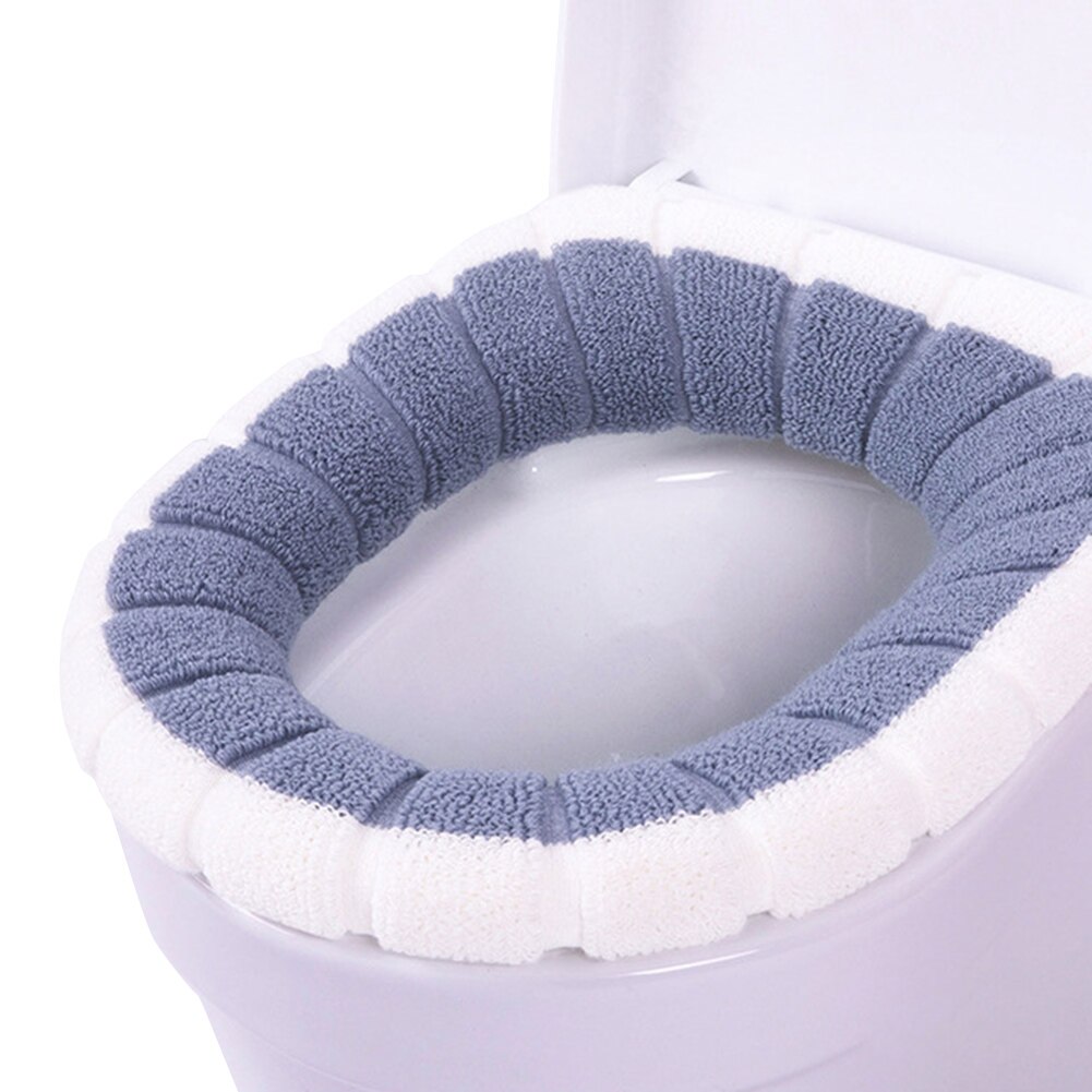 Universal toiletsædeovertræk vintertoiletsæde tilbehør pude fleece vaskbart toiletsæde padhome dekor toiletdæksel: Mørkeblå
