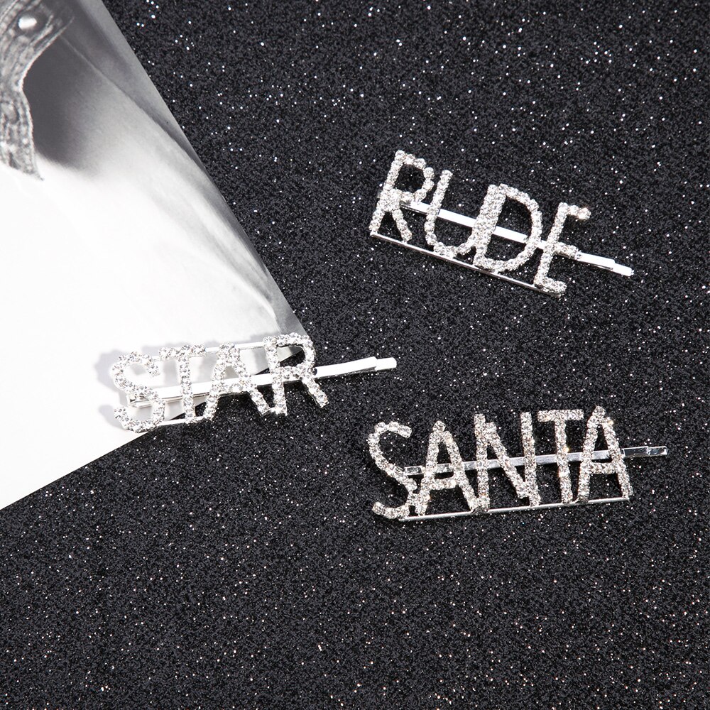 Bling glimmende strass steentjes letter haarspeldjes voor vrouwen zilveren haarspelden kristallen woorden haarspeldjes stylingtool aangepaste haaraccessoires
