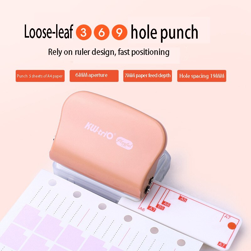 Fromthenon Paper Hole Punch A7A6A5 Spiral Notebook 3/6/9 Holes Planner DIY Loose-leaf Puncher Manual Scrapbooking Tools: Pink
