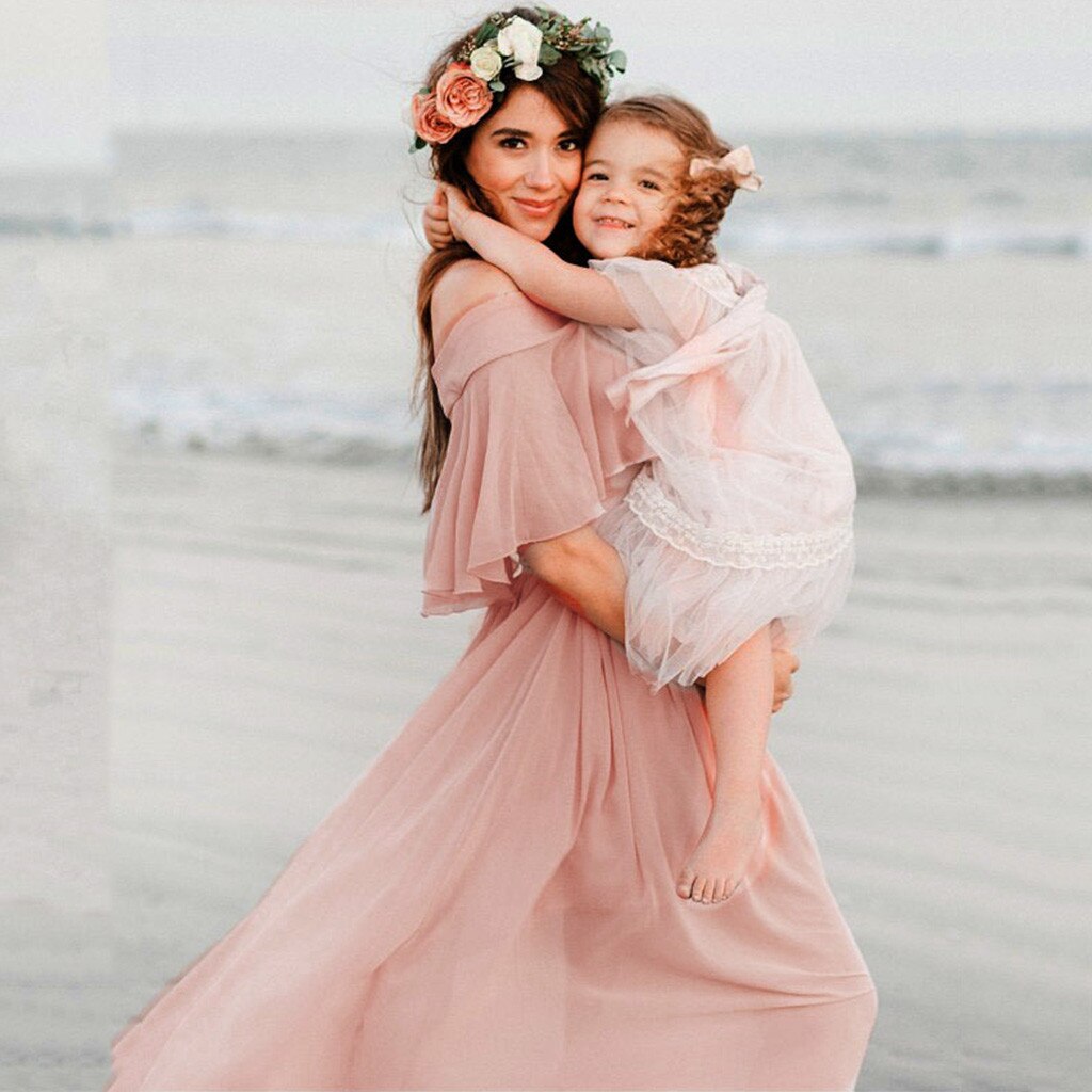 Women Maternity Dresses Summer One Shoulder Party Dress Photography Props Short Sleeve Ruffles Dress Pregnancy#f